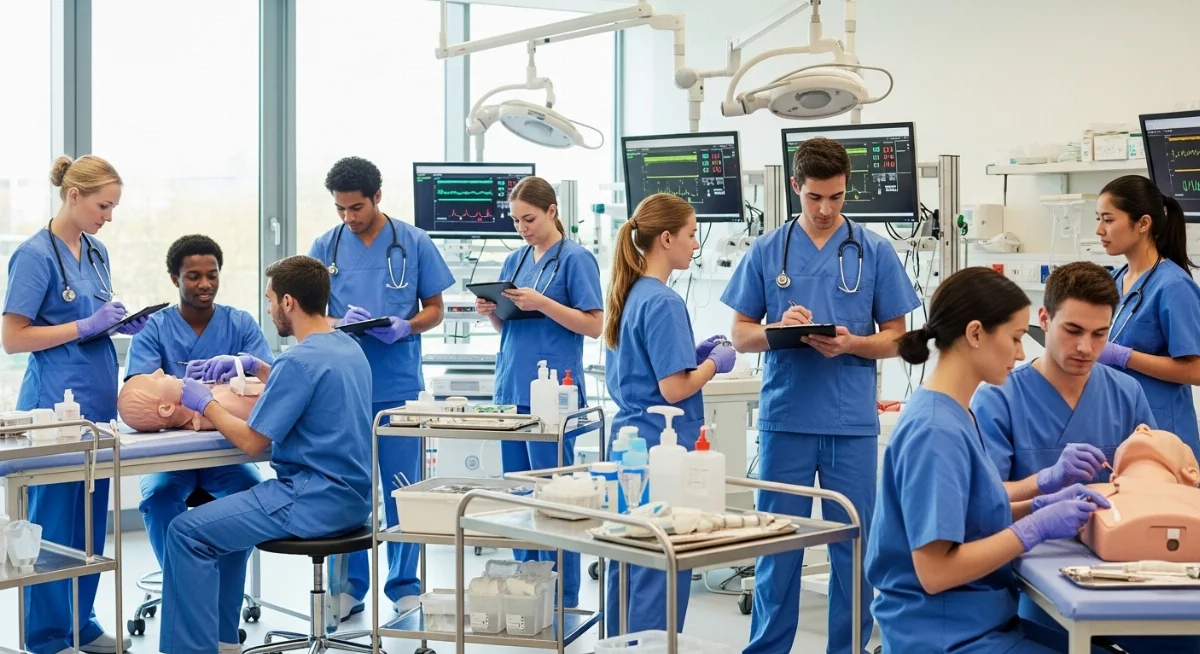 Sinh viên Việt Nam đang thực hành lâm sàng trong chương trình du học Đức ngành điều dưỡng chuyên nghiệp