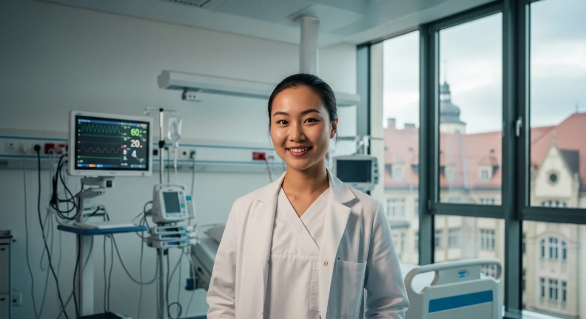 Sinh viên thực hiện nghiệp vụ chăm sóc bệnh nhân khi du học nghề Đức ngành điều dưỡng