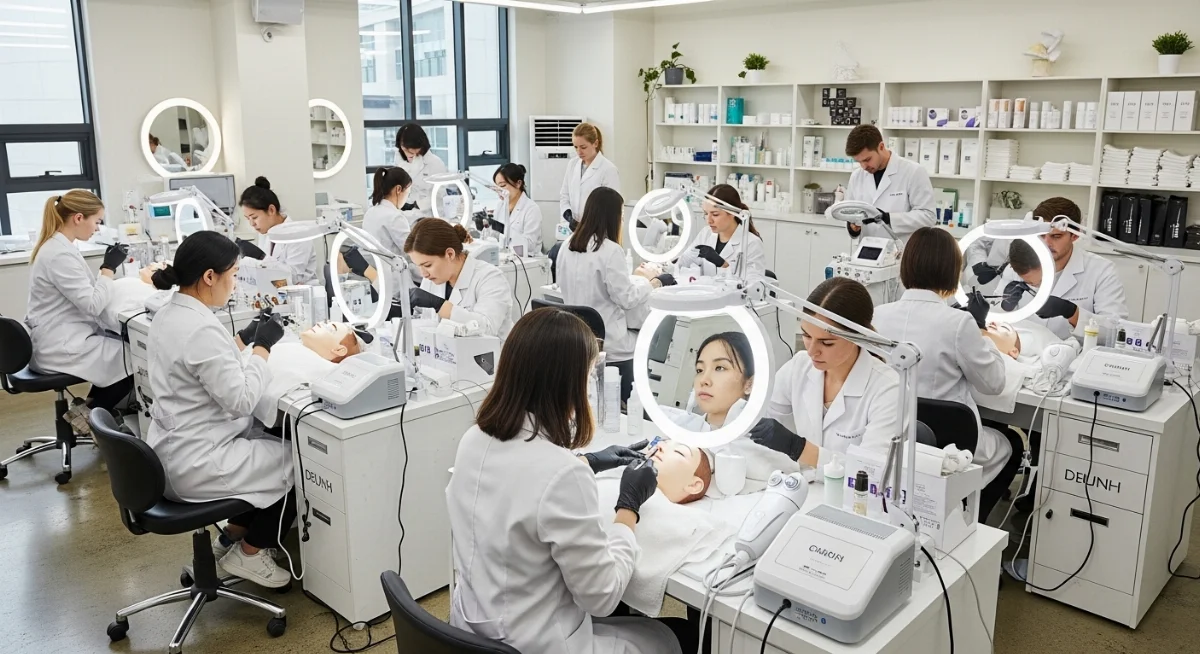 Sinh viên thực hành tại một trường làm đẹp Hàn Quốc uy tín chuyên nghiệp và hiện đại