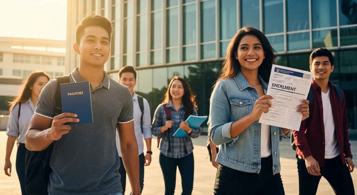 Nhân viên tư vấn du học đang giải thích lý do visa 18B bị từ chối cho khách hàng chuyên nghiệp
