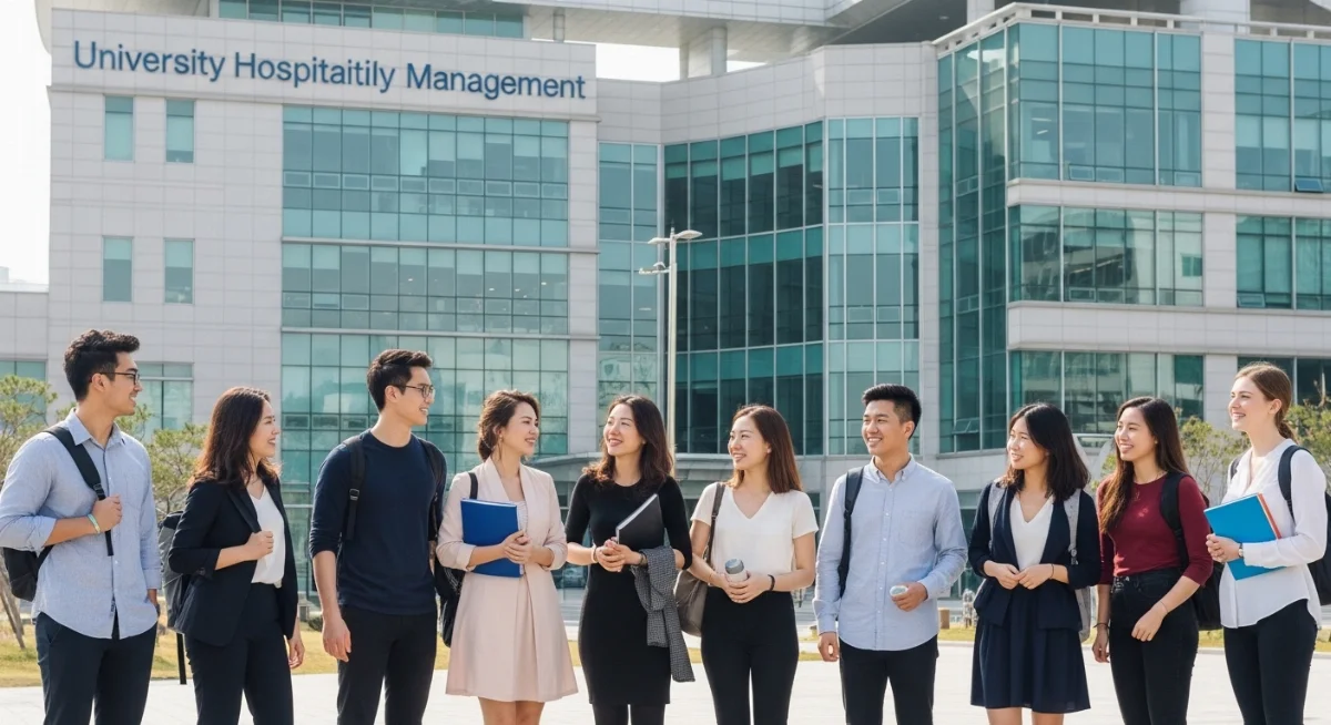 Sinh viên quốc tế đang học tập chuyên ngành quản trị khách sạn tại một ngôi trường đại học Hàn Quốc hiện đại