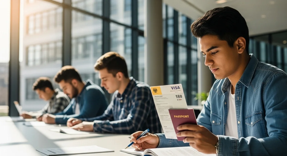 Chuyên gia công nghệ thông tin làm việc tại văn phòng hiện đại Đức diện visa 18B năm 2026