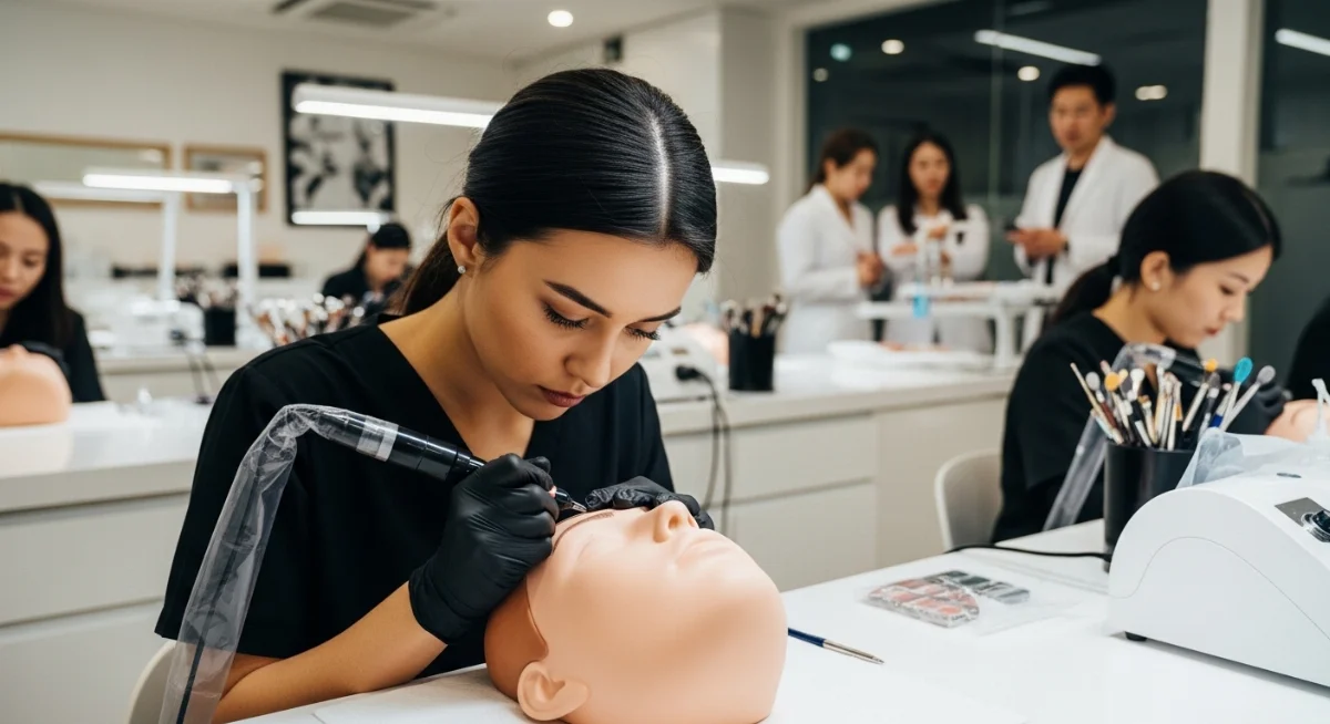 Sinh vi&ecirc;n quốc tế đang thực h&agrave;nh học nghề nail phun xăm H&agrave;n Quốc chuy&ecirc;n nghiệp
